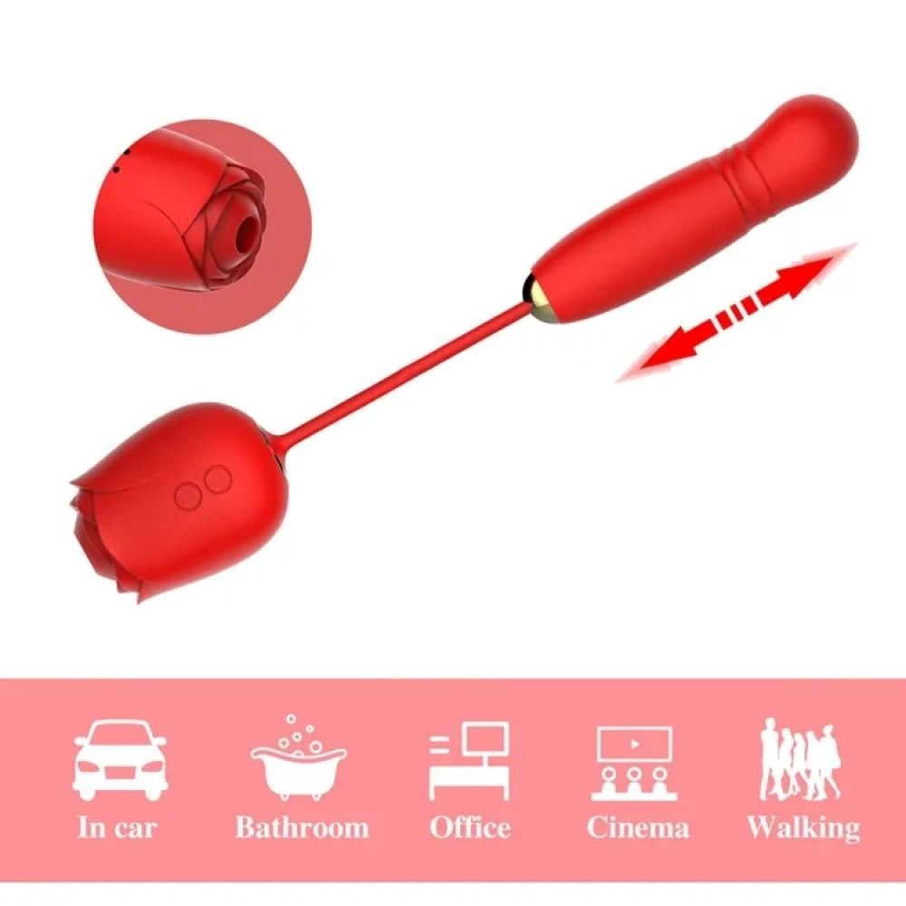 Вакуумный стимулятор в виде розы Every Night Toys с пульсацией, красный