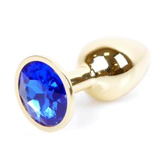 Анальная пробка с камнем Plug-Jewellery Gold PLUG- Dark Blue S