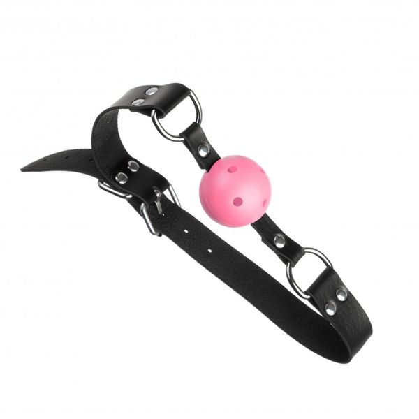 Кляп DS Fetish, рожева кулька на чорному ремінці