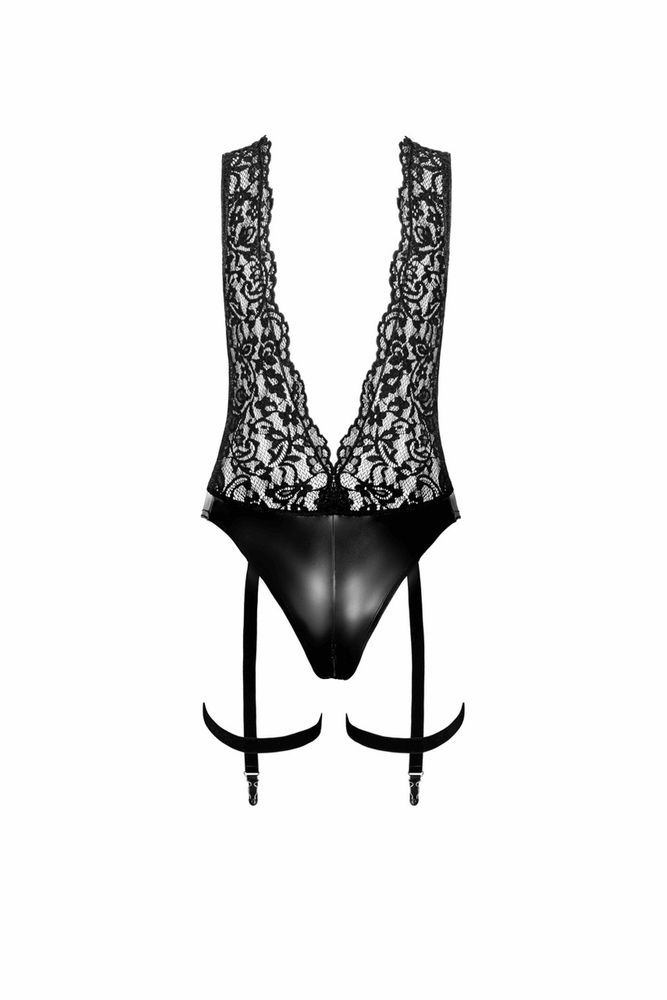 Боди сексуальное с глубоким декольте Noir Handmade Libido F297 черное, размер М