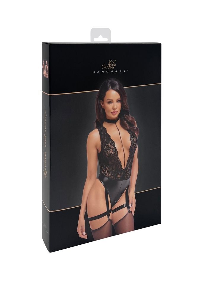 Боди сексуальное с глубоким декольте Noir Handmade Libido F297 черное, размер М