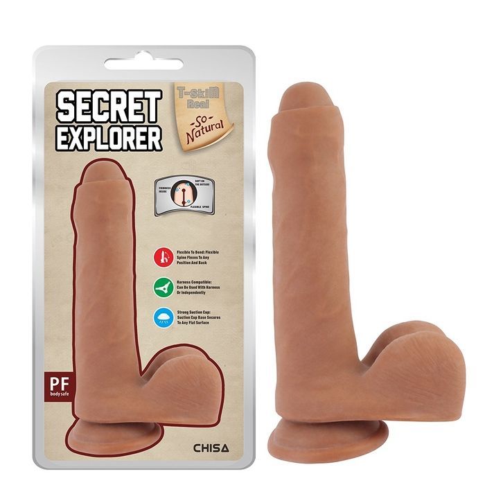 Фаллоимитатор с мошонкой на присоске Chisa T-skin ReaL Secret Explorer, бежевый, 20 cм