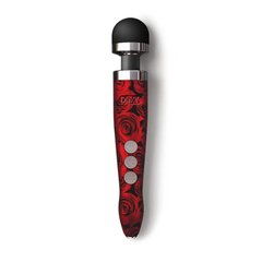 Масажер-мікрофон Doxy Die Cast 3R Wand Vibrator Rose Pattern, червоний, з трояндами.