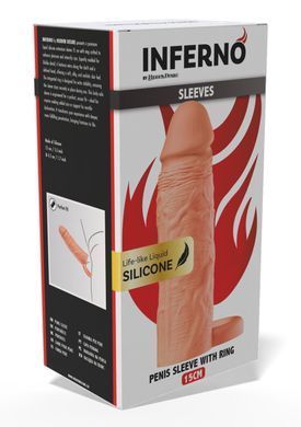 Насадка на пеніс з ерекційним кільцем Hidden Desire INFERNO, 15 &times; 4,5 см