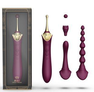 Вібратор двосторонній універсальний ZALO BESS 2 Velvet Purple з 4 насадками та нагріванням, фіолетовий