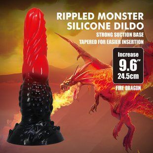 Фалоімітатор силіконовий Power Monsters Fire Dragon на присоску, чорно-червоний, 5,5 см &times; 24,5 см
