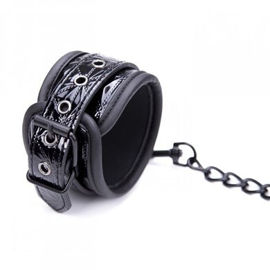 Распорка с наручниками и поножами DS Fetish, лакированная, черного цвета