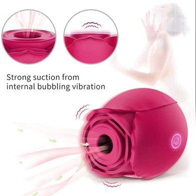 Вакуумный стимулятор клитора с вибрацией в виде цветка Rose, розовый