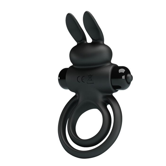Эрекционное виброкольцо с кроликом Pretty Love Bunny III двойное, чёрное, 9.7 х 4 см