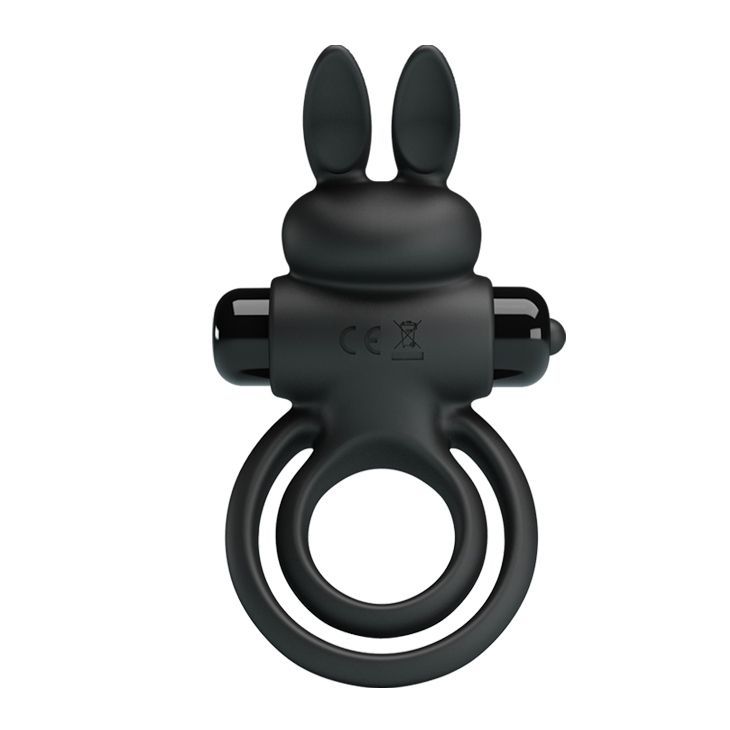 Ерекційне віброкільце з кроликом Pretty Love Bunny III подвійне, чорне, 9.7 х 4 см