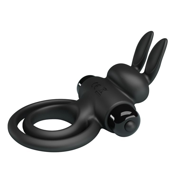 Ерекційне віброкільце з кроликом Pretty Love Bunny III подвійне, чорне, 9.7 х 4 см