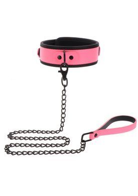 Ошейник с поводком светящийся в темноте Taboom Glow In the Dark Collar and Chain Leash, розовый