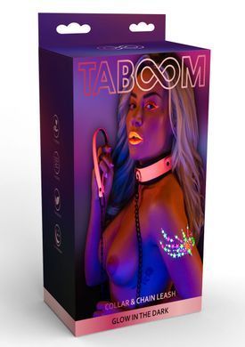 Ошейник с поводком светящийся в темноте Taboom Glow In the Dark Collar and Chain Leash, розовый