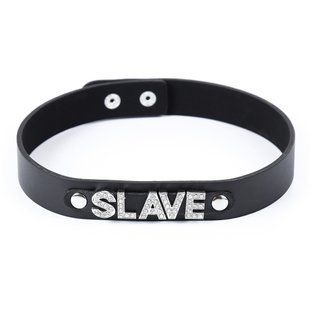 Ошейник с надписью SLAVE из страз DS Fetish, кожзам, черный