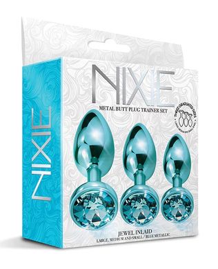 Набор анальных пробок Global Novelties NIXIE METAL BUTT PLUG TRAINER SET, BLUE METALLIC