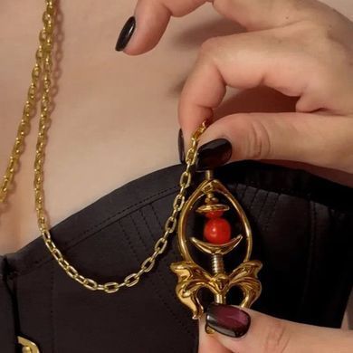 Затискачі для сосків UPKO Pulling Chain Nipple Clamps з ланцюжком-намиста, золотисті