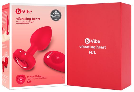 Анальная пробка с вибрацией и пультом управления B-Vibe Vibrating Heart Plug M/L Red