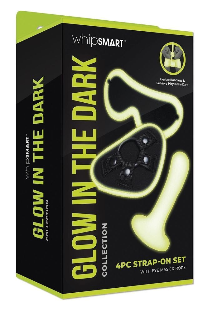 Набір БДСМ люмінесцентний Whipsmart Glow In The Dark страпон, маска на очі та мотузка