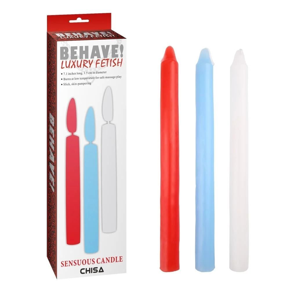 Низкотемпературная свеча для секса Chisa Behave! Luxury Fetish 18 см х 1,6 см, 3 шт.