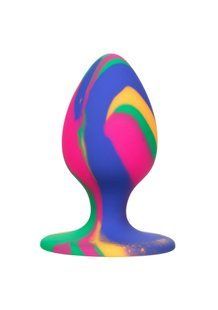 Анальная пробка силиконовая CalExotics Cheeky Tie-Dye Plug, разноцветная, Medium