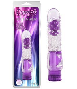 Вибратор прозрачный&nbsp;с рельефом Chisa&nbsp;Crystal&nbsp;Jellie&nbsp;Pleaser на батарейках, фиолетовый
