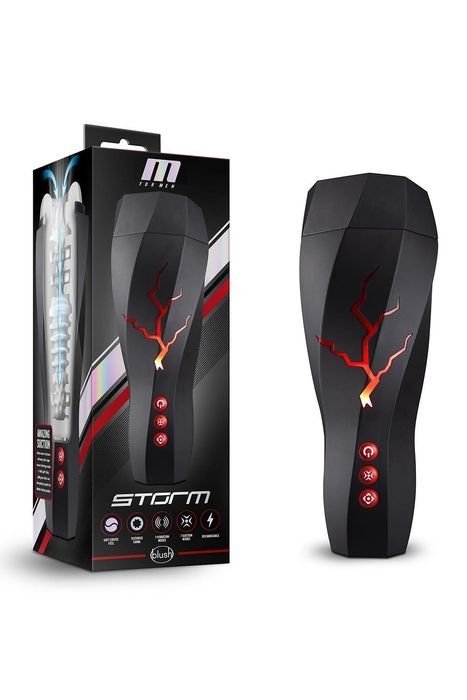 Мастурбатор із вакуумним ефектом Blush M For Men Storm у чорній колбі