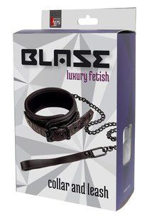 Ошейник с поводком с фиолетовым тиснением Dream toys BLAZE Luxury Fetish на цепочке черного цвета