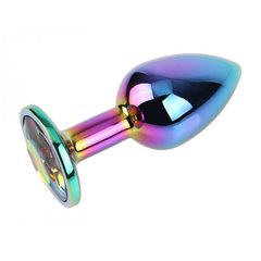 Анальная пробка с кристаллом S Rainbow Gem Chisa, металлическая, разноцветная, 7 х 2.7 см