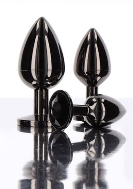 Анальний корок L чорний металевий з чорним каменем Butt Plug With Diamond Jewel Taboom