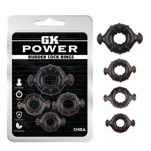 Набір ерекційних кілець Chisa GK Power Rudder Cock Rings різного діаметру, чорний