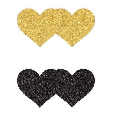 Набір з 2 пар пестисів у формі серця NS Novelties Pretty Pasties Glitter Hearts, чорний/золотий