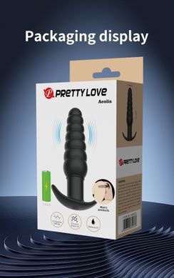 Анальна пробка з вібрацією Pretty Love Aeolis, чорна, 11 см х 3 см