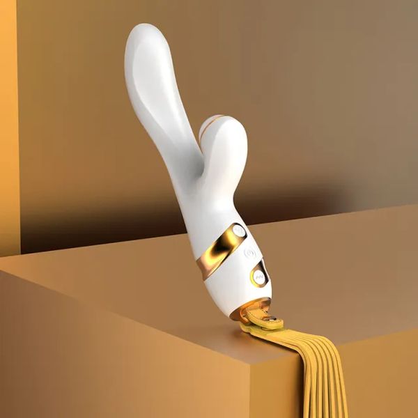 Вібратор-кролик з пульсацією Sevanda Lockink, з флогером, силіконовий, білий, 23 х 3.7 см