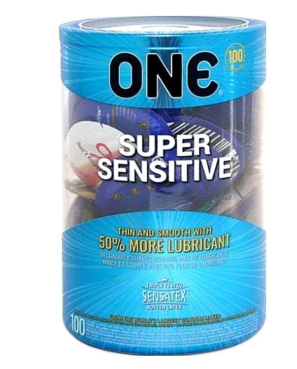 Набір гладких ультратонких латексних презервативів ONE Super Sensitive (ціна за упаковку, 100 шт.)