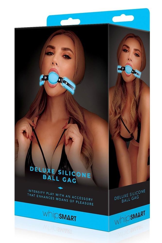 Кляп шарик люминесцентный WhipSmart Deluxe Silicone Ball Gag голубой