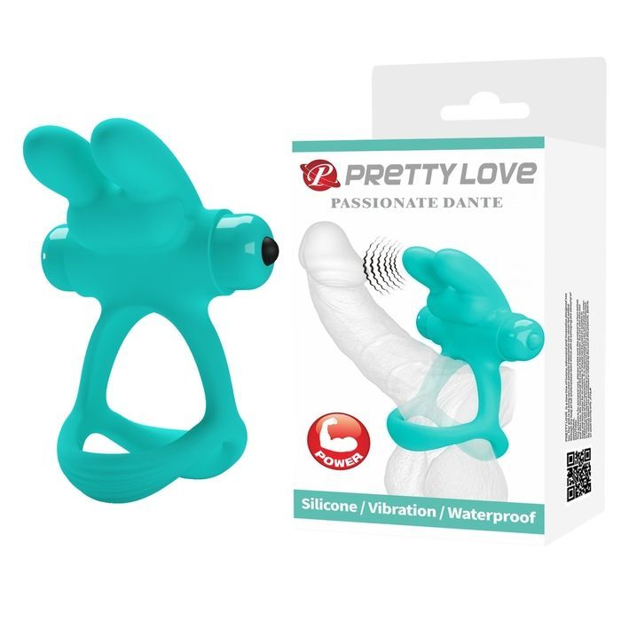 Эрекционное виброкольцо с кроликом PRETTY LOVE Passionate Dante силиконовое, бирюзовое