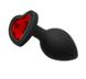 Анальна пробка з каменем Black Silicone Heart Red M, Черный/Красный