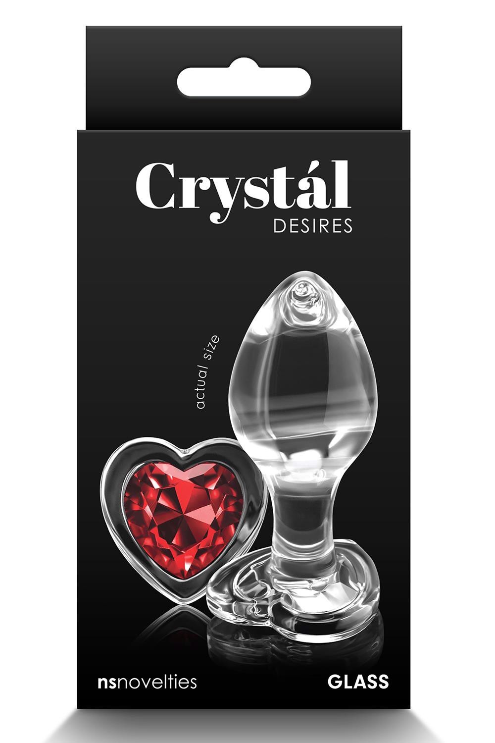 Анальна пробка прозора NS Novelties Crystal Hear скляна з червоним серцем, M