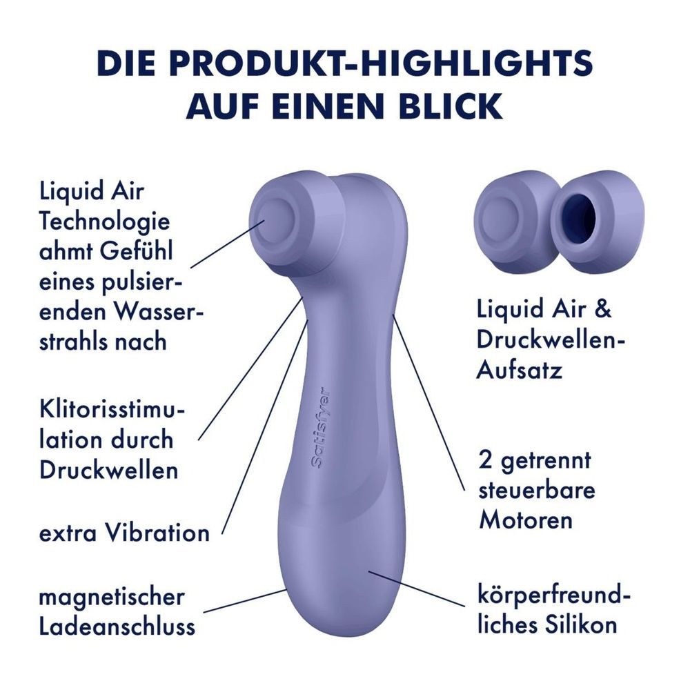 Вакуумный стимулятор клитора Satisfyer Pro 2 Generation 3 (в наборе две силикон. насадки), лиловый