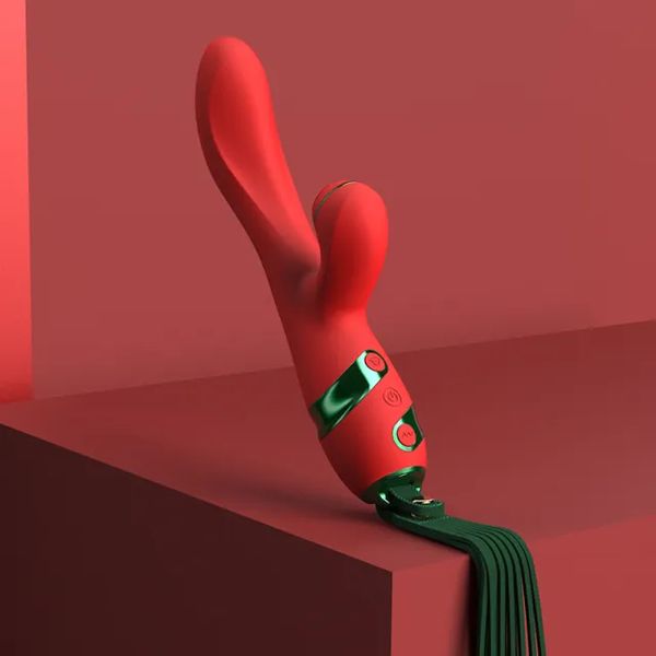 Вібратор-кролик з пульсацією Sevanda Lockink, з флогером, силіконовий, червоний, 23 х 3.7 см