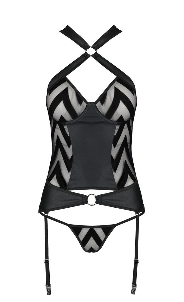 Корсет с геометрическим орнаментом и стринги HIMA CORSET black S/M - Passion