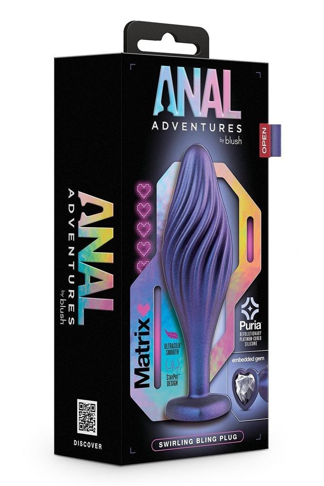 Текстурированная анальная пробка Blush Anal Adventures Matrix украшенная камнем, фиолетовая