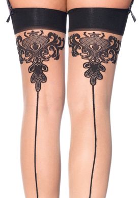 Чулки с узорами One Size Tana Sheer Thigh High Stockings от Leg Avenue, бежево-черные