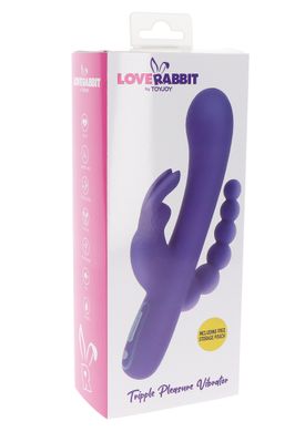 Вібратор-кролик з анальною ялинкою Toy Joy, силіконовий, фіолетовий, 21.5 х 4 см