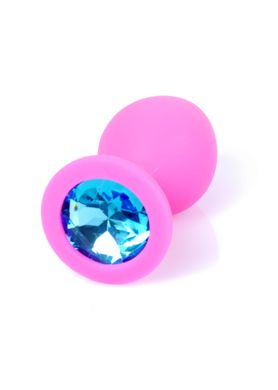 Анальная пробка с голубым кристаллом Plug-Jewellery Pink Silicon PLUG Medium- Light Blue Diamond