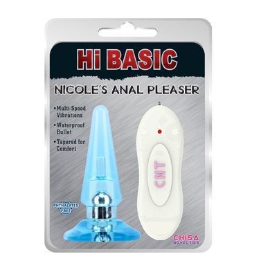 Анальна&nbsp;пробка&nbsp;з&nbsp;вібрацією&nbsp;і&nbsp;пультом&nbsp;Chisa Hi-Basic NICOLE'S&nbsp;блакитна
