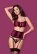 Комплект атласний з поясом для панчох Obsessive 861-SEG-5 бордовий, L/XL