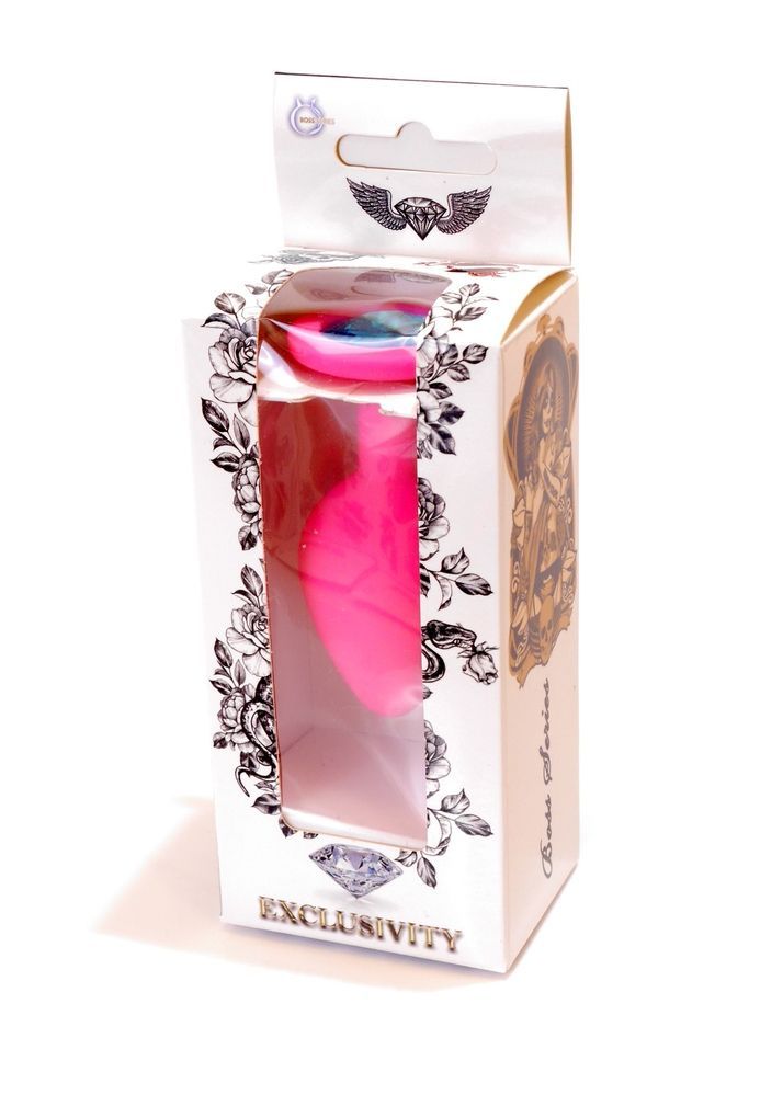 Анальна пробка з блакитним кристалом Plug-Jewellery Pink Silicon PLUG Medium-Light Blue Diamond