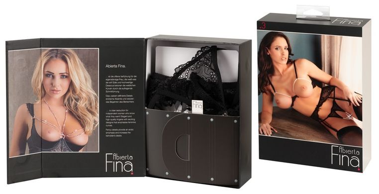 Сексуальный комплект Abierta Fina, L, с открытой грудью, с интимным доступом, с жемчугом, черный