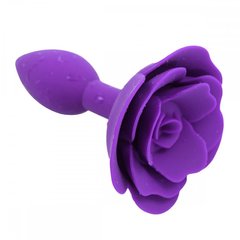 Анальна пробка зі стоппером у формі троянди, силіконова, фіолетова, 7 х 2.7 см